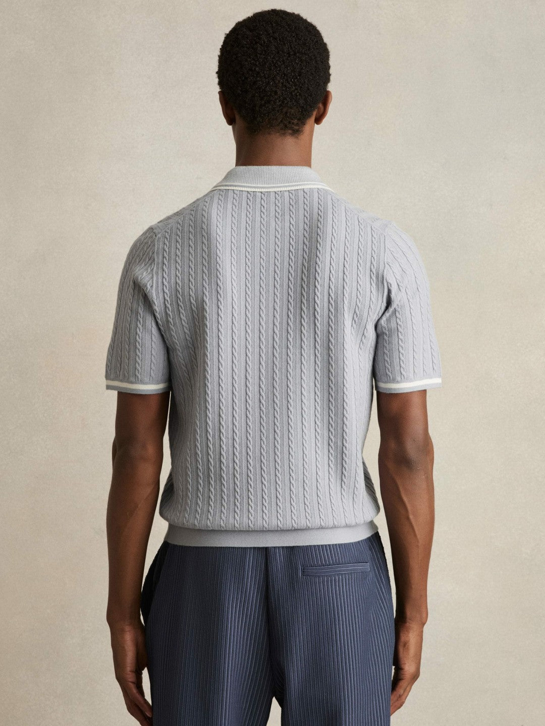 Micro-Cable Half-Zip Polo Shirt in Soft Blue | Reiss Men New