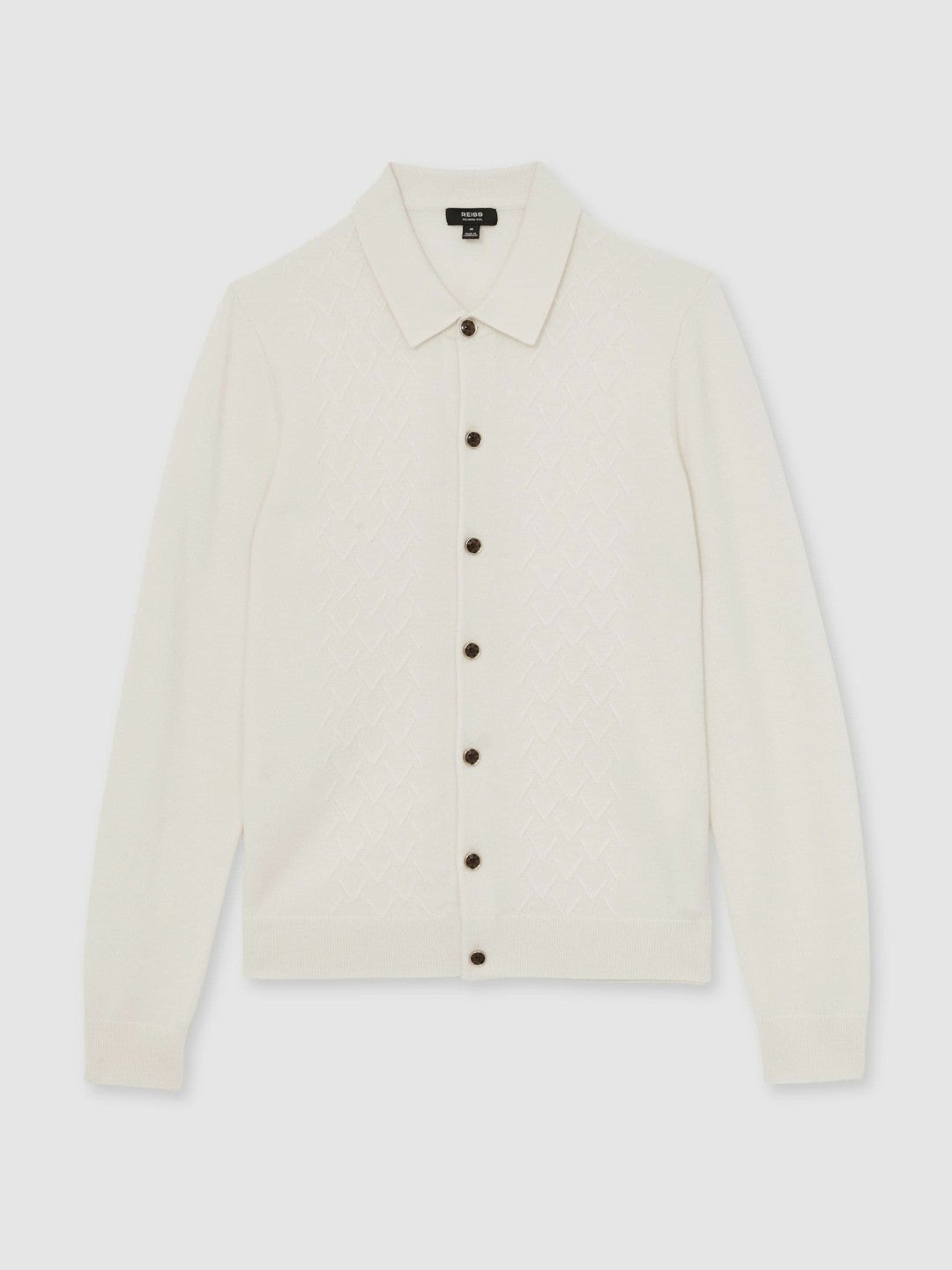 Wool V-Stitch Button-Through Cardigan in Off White | Reiss Men Featured