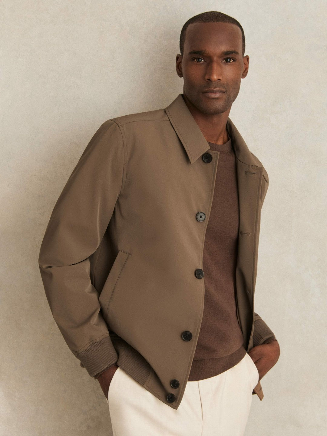 Technical Button Through Jacket in Chestnut Brown | Reiss Men Premium