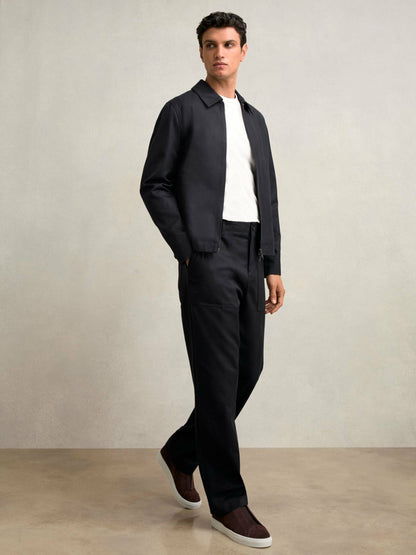 Lyocell-Cotton Zip-Through Twill Jacket in Navy | Reiss Men Best Seller