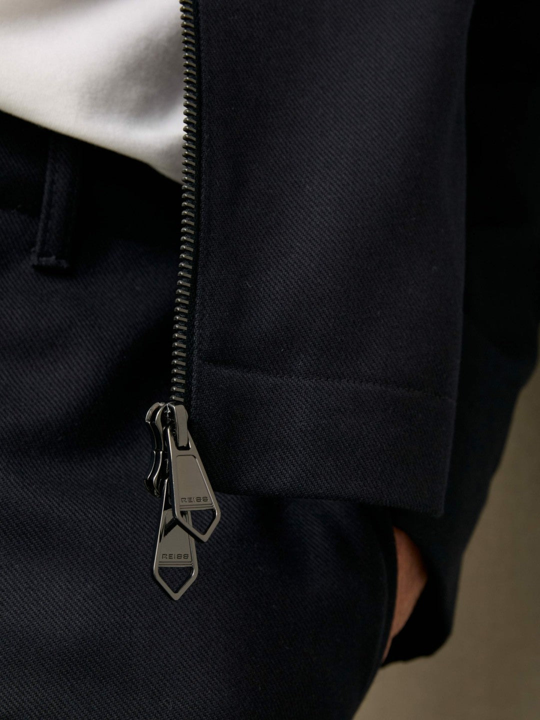 Lyocell-Cotton Zip-Through Twill Jacket in Navy | Reiss Men Best Seller