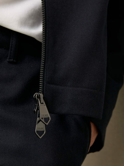 Lyocell-Cotton Zip-Through Twill Jacket in Navy | Reiss Men Best Seller