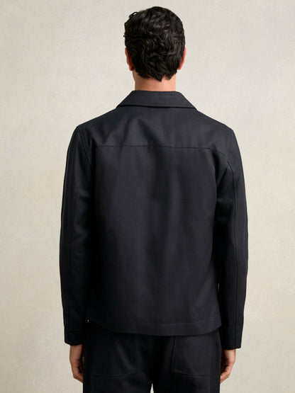 Lyocell-Cotton Zip-Through Twill Jacket in Navy | Reiss Men Best Seller
