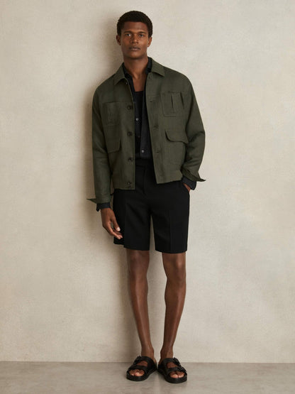 Side-Adjuster Tailored Shorts in Black | Reiss Men Exclusive
