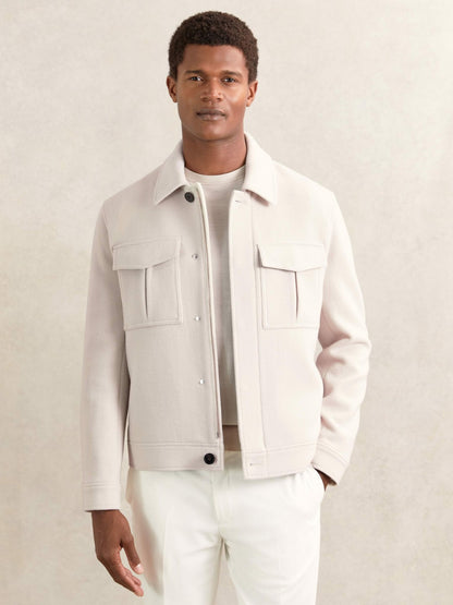 Wool Blend Twin Pocket Zipped Jacket in Ivory | Reiss Men Recommended