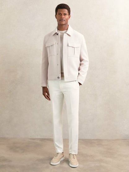 Wool Blend Twin Pocket Zipped Jacket in Ivory | Reiss Men Recommended