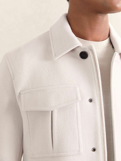 Wool Blend Twin Pocket Zipped Jacket in Ivory | Reiss Men Recommended