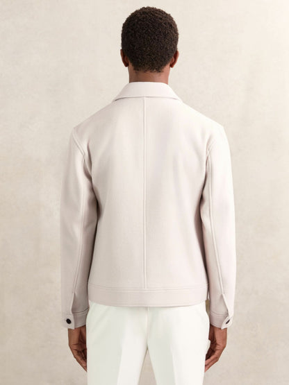 Wool Blend Twin Pocket Zipped Jacket in Ivory | Reiss Men Recommended