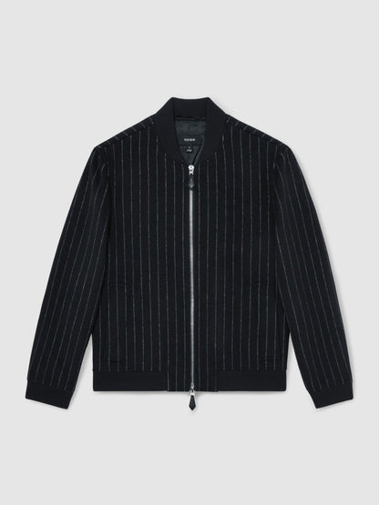 Wool-Blend Chalk-Stripe Bomber Jacket in Navy | Reiss Men Best Seller