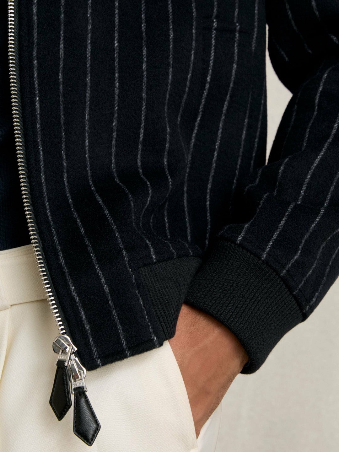 Wool-Blend Chalk-Stripe Bomber Jacket in Navy | Reiss Men Best Seller