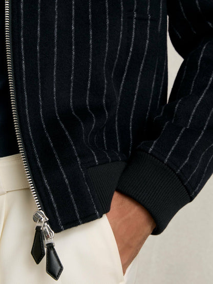 Wool-Blend Chalk-Stripe Bomber Jacket in Navy | Reiss Men Best Seller