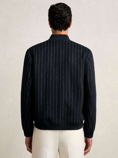 Wool-Blend Chalk-Stripe Bomber Jacket in Navy | Reiss Men Best Seller