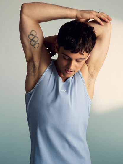 | Tom Daley Cotton Lover Vest with Stretch in Soft Blue | Reiss Men Popular