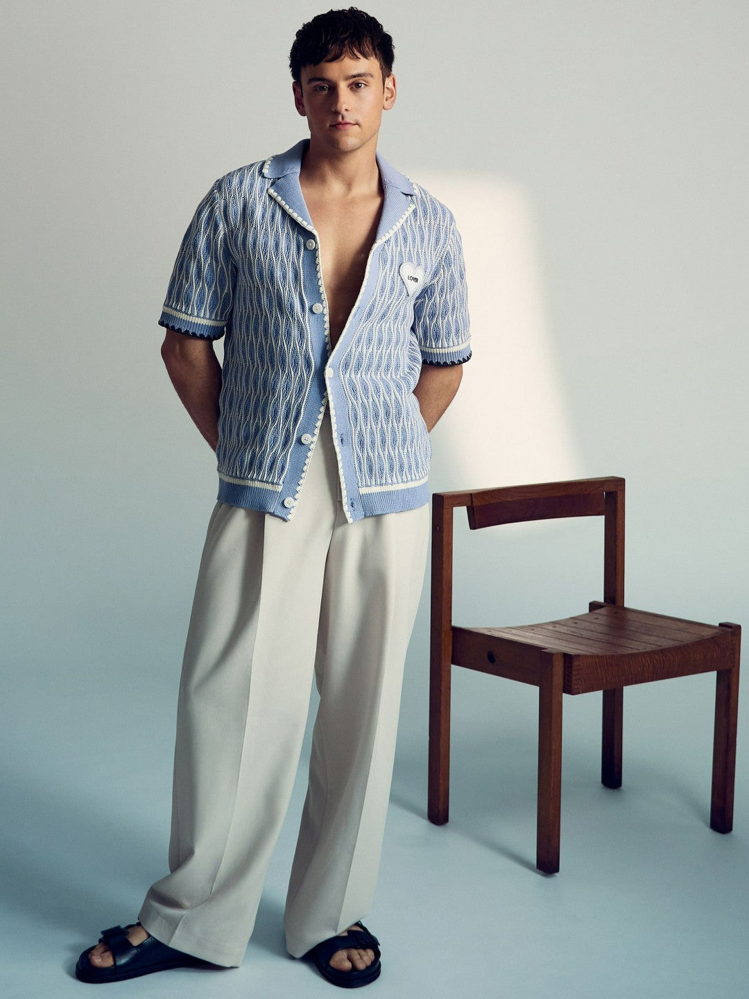 Tom Daley Wave-Knit Shirt in Soft Blue/White | Reiss Men Best Seller