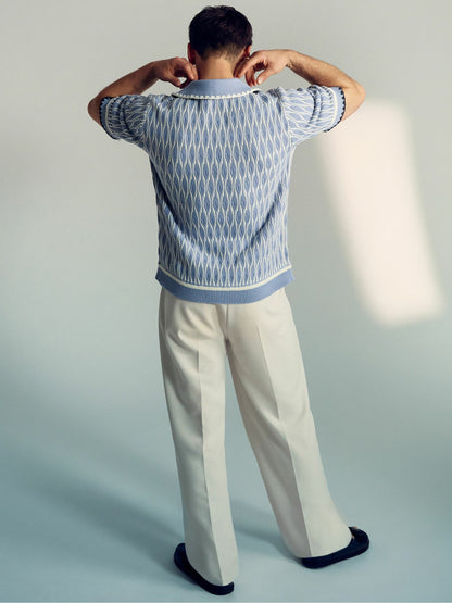 Tom Daley Wave-Knit Shirt in Soft Blue/White | Reiss Men Best Seller