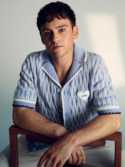 Tom Daley Wave-Knit Shirt in Soft Blue/White | Reiss Men Best Seller