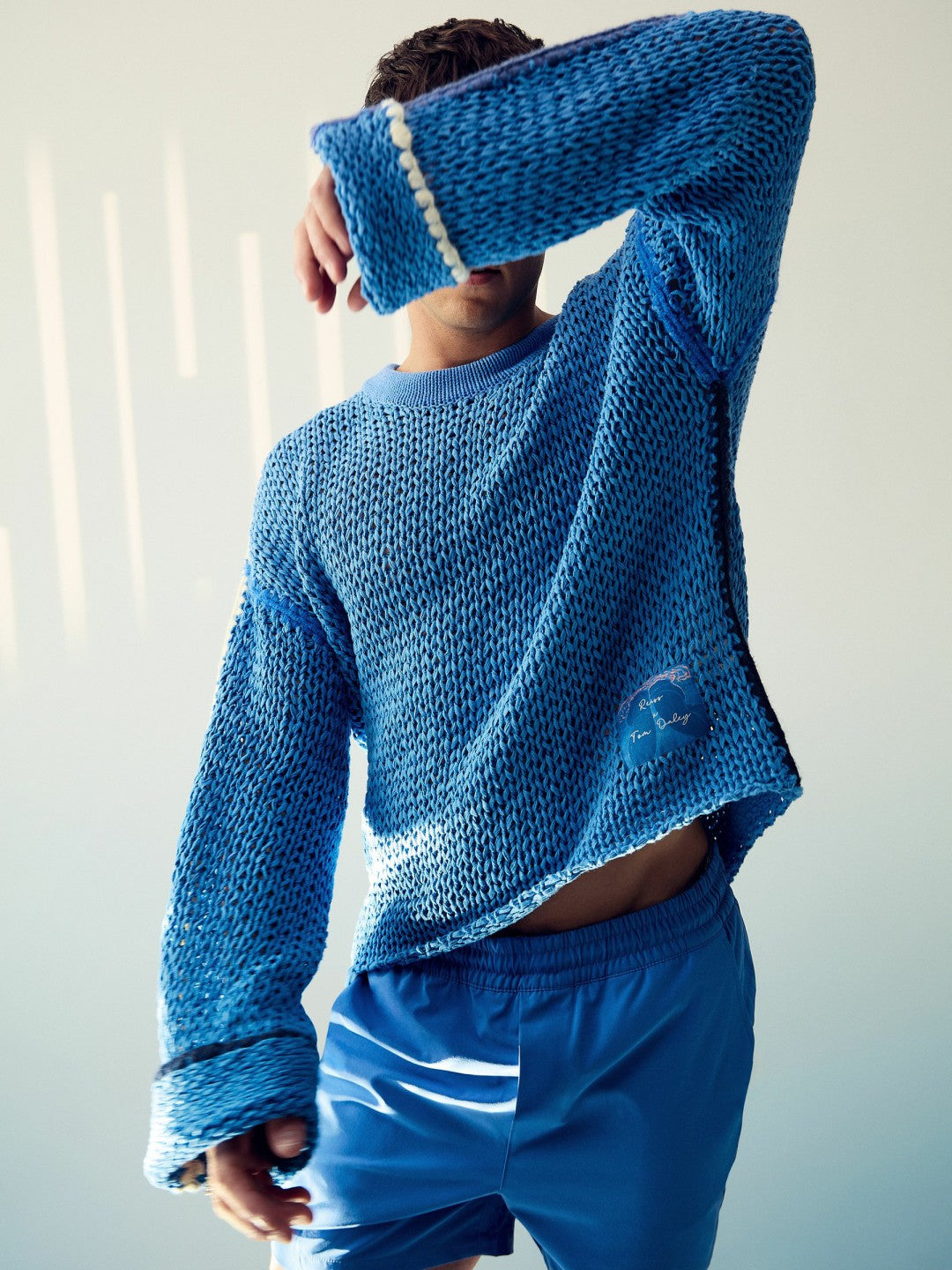 | Tom Daley Chunky Knit Jumper in Soft Blue | Reiss Men Signature