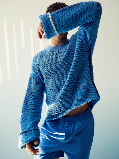 | Tom Daley Chunky Knit Jumper in Soft Blue | Reiss Men Signature