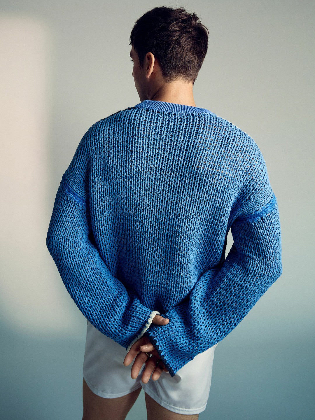 | Tom Daley Chunky Knit Jumper in Soft Blue | Reiss Men Signature