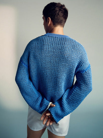 | Tom Daley Chunky Knit Jumper in Soft Blue | Reiss Men Signature