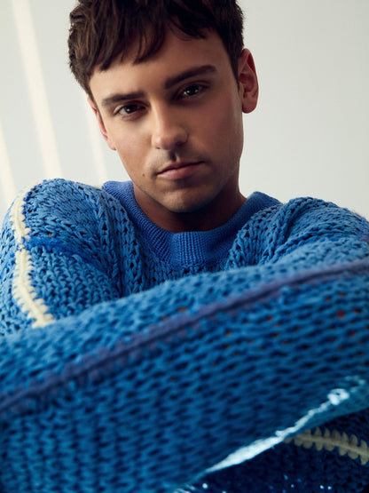 | Tom Daley Chunky Knit Jumper in Soft Blue | Reiss Men Signature