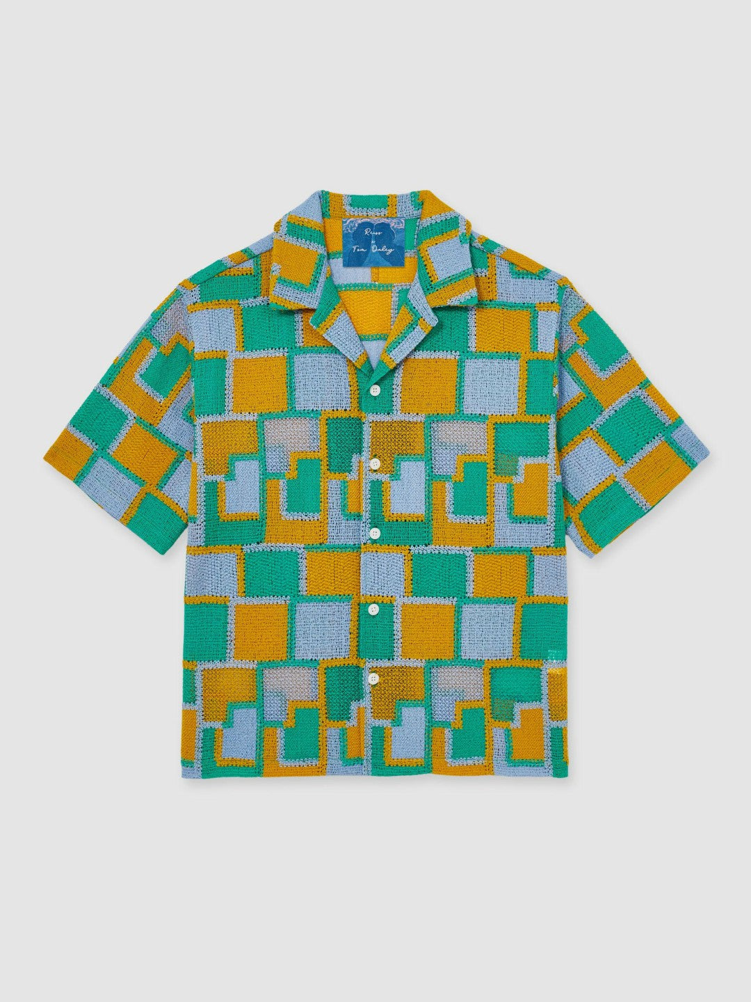 | Tom Daley Tile Crochet Shirt in Yellow/Green/Blue Multi | Reiss Men Signature