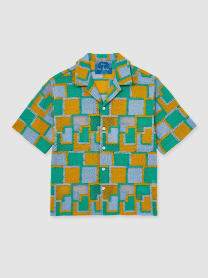 | Tom Daley Tile Crochet Shirt in Yellow/Green/Blue Multi | Reiss Men Signature