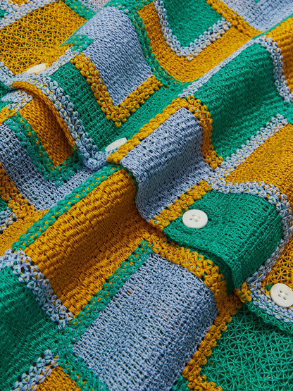 | Tom Daley Tile Crochet Shirt in Yellow/Green/Blue Multi | Reiss Men Signature