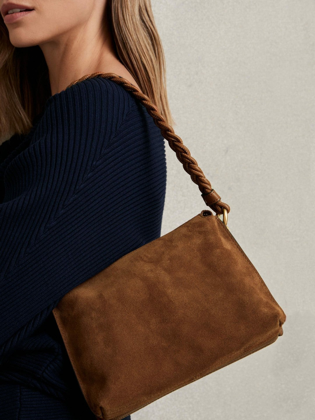 Suede Plaited-Strap Cross-Body Bag in Tan | Reiss Women Featured