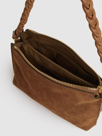 Suede Plaited-Strap Cross-Body Bag in Tan | Reiss Women Featured
