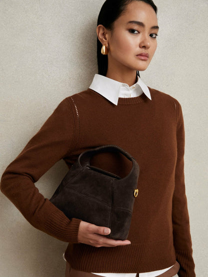 Suede Shoulder Bag in Chocolate | Reiss Women Trending