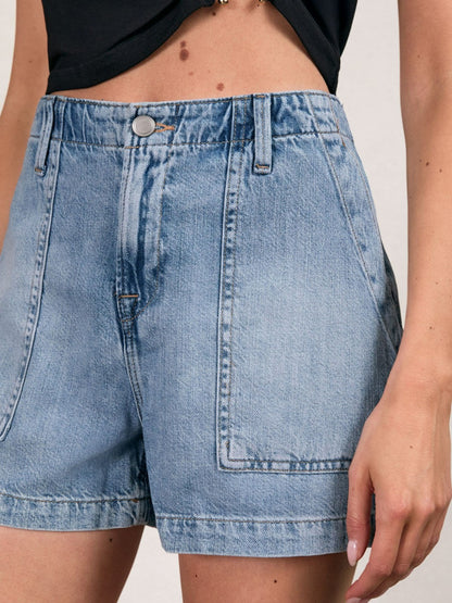 Good American Denim Shorts With Linen in Indigo Blue | Reiss Women Premium