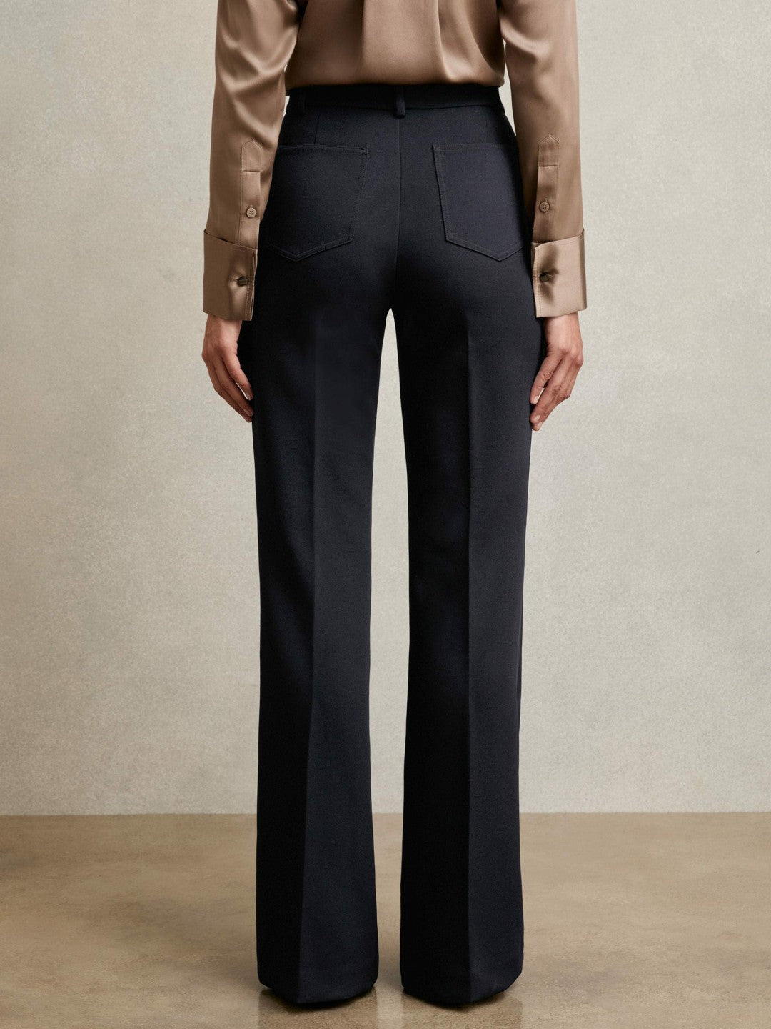 Twill Patch-Pocket Flared Trousers in Navy | Reiss Women Popular