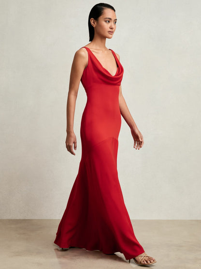Cowl-Neck Sleeveless Maxi Dress in Red | Reiss Women Recommended