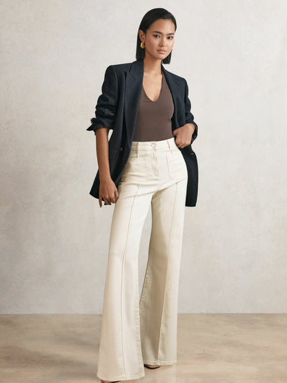Petite Patch-Pocket Flared Jeans in Ecru | Reiss Women New