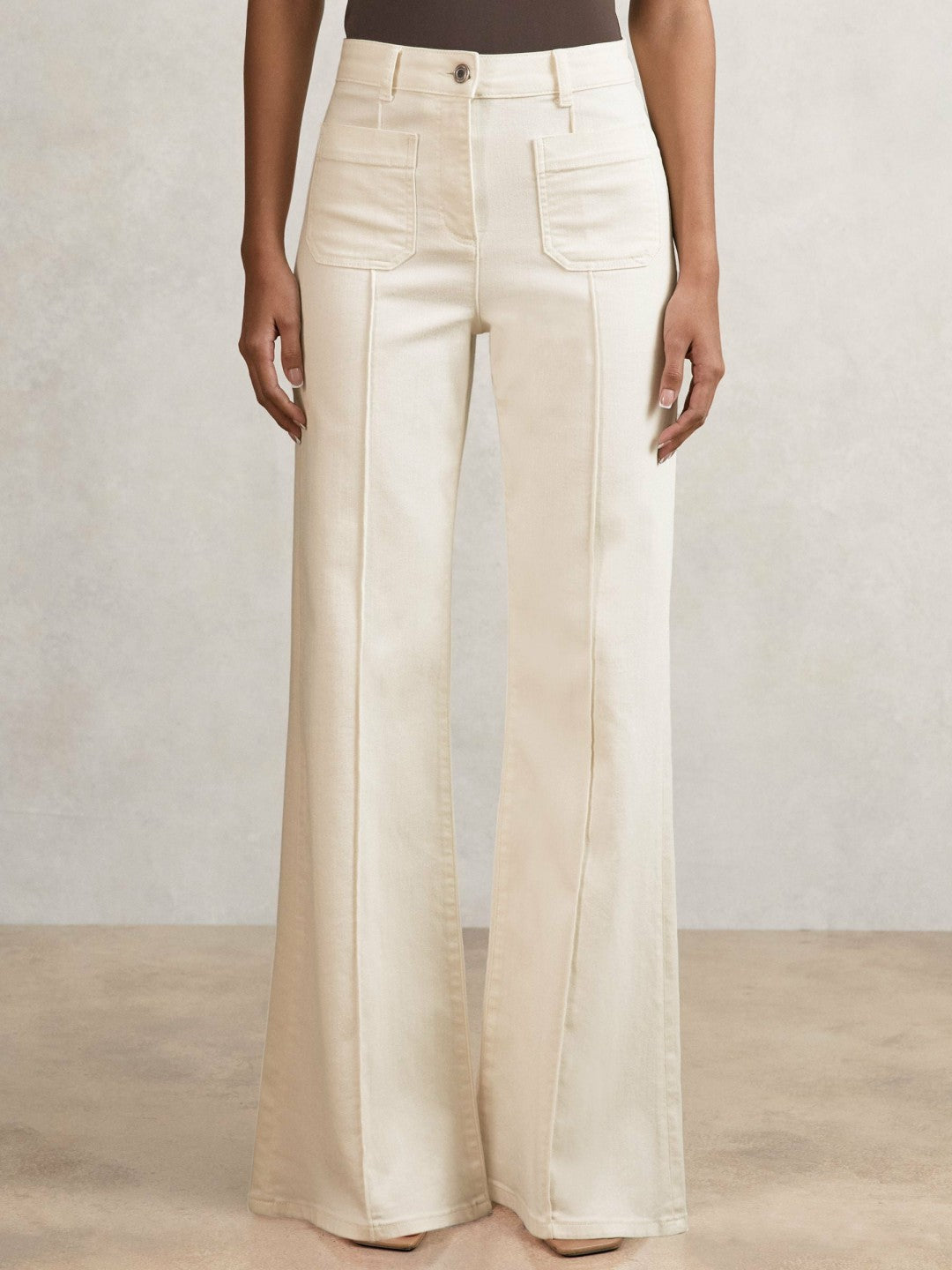 Petite Patch-Pocket Flared Jeans in Ecru | Reiss Women New