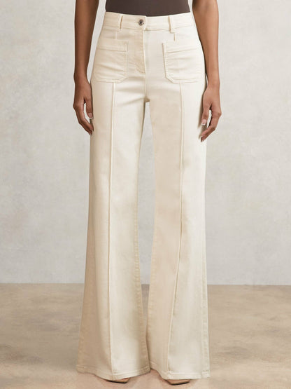 Petite Patch-Pocket Flared Jeans in Ecru | Reiss Women New