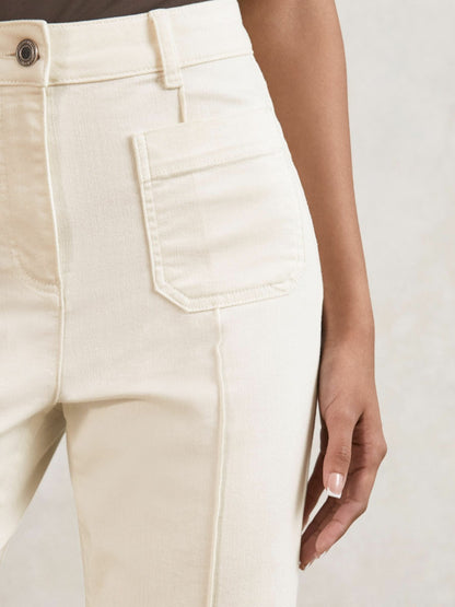 Petite Patch-Pocket Flared Jeans in Ecru | Reiss Women New