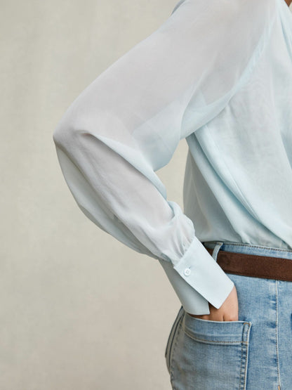Silk Blend Chiffon Tie-Neck Blouse in Pale Blue | Reiss Women Best Seller