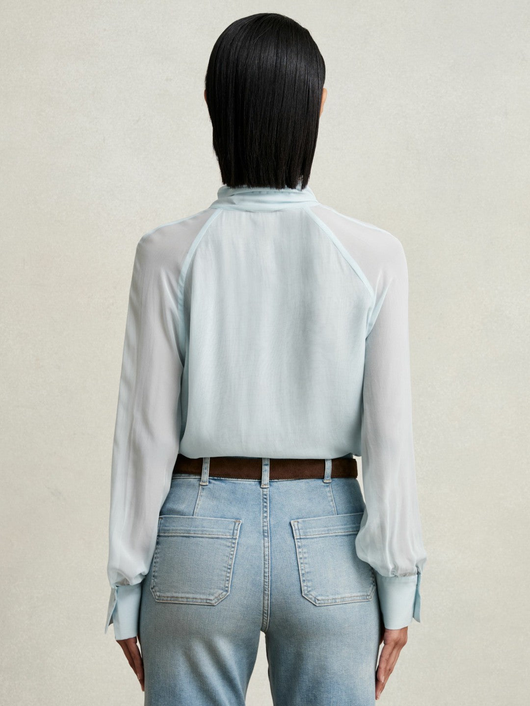 Silk Blend Chiffon Tie-Neck Blouse in Pale Blue | Reiss Women Best Seller