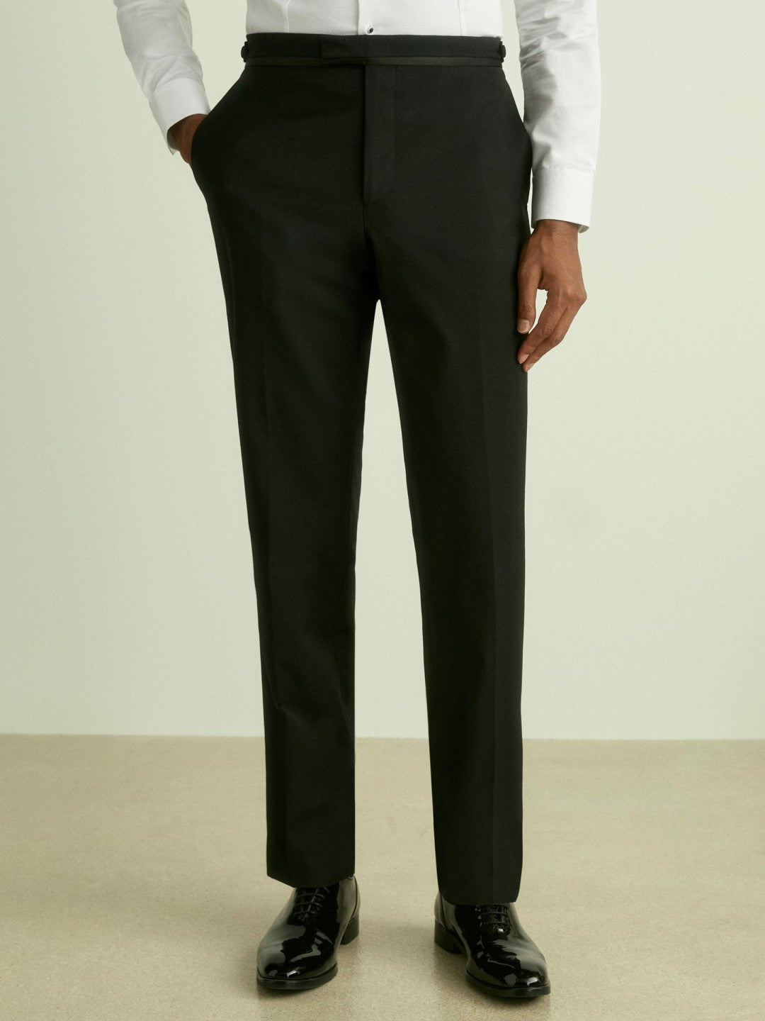 Wool-Blend Regular-Fit Tuxedo Trousers in Black | Reiss Men New