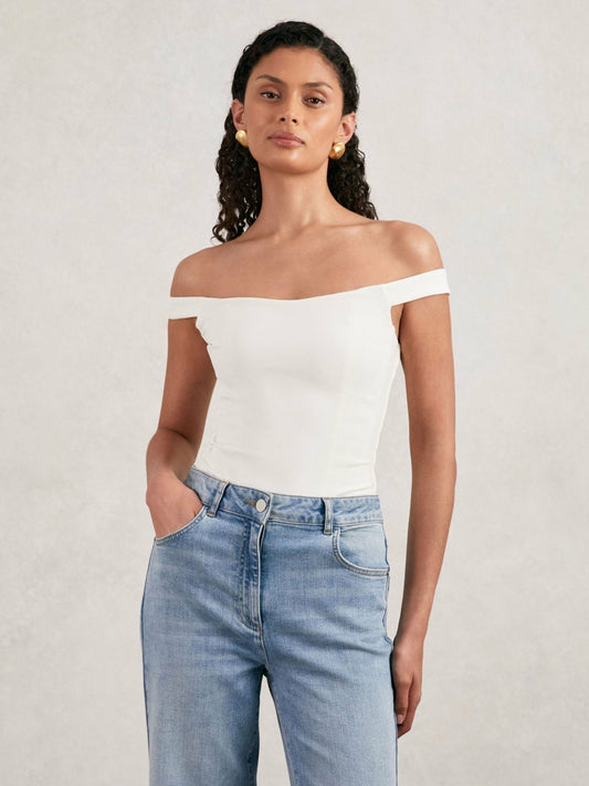 Scuba Corset Bodysuit in White | Reiss Women Signature