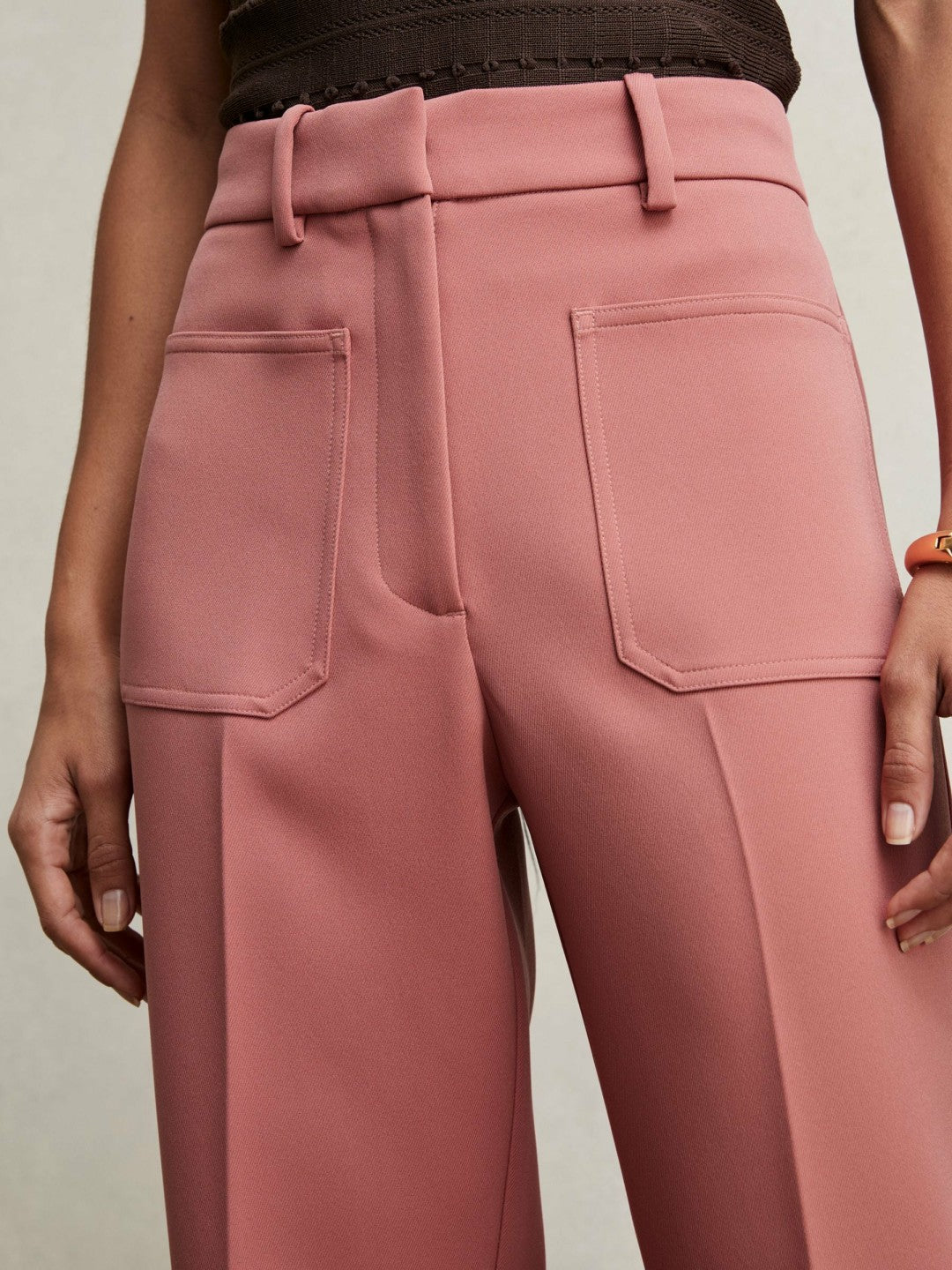 Twill Patch-Pocket Flared Trousers in Pink | Reiss Women Trending