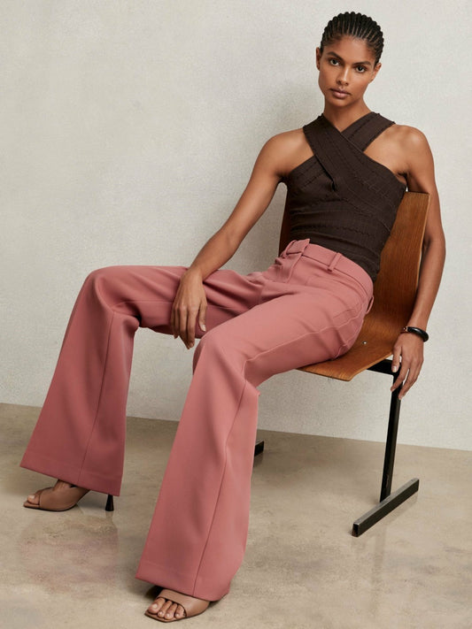 Petite Twill Patch-Pocket Flared Trousers in Pink | Reiss Women New