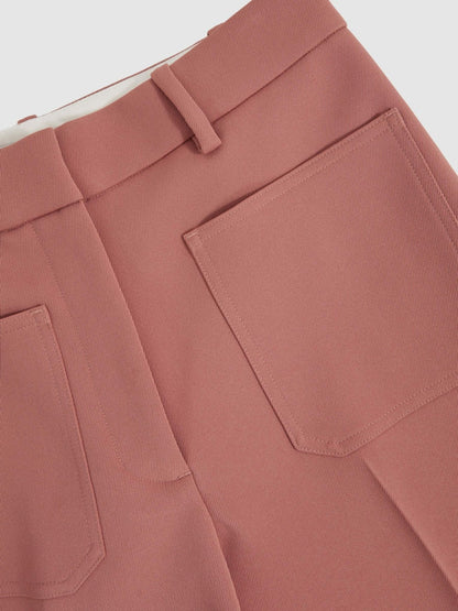 Petite Twill Patch-Pocket Flared Trousers in Pink | Reiss Women New