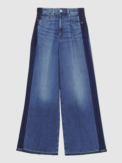 Paige Side Stripe Wide Leg Jeans in Navy/Blue Stripe | Reiss Women Best Seller