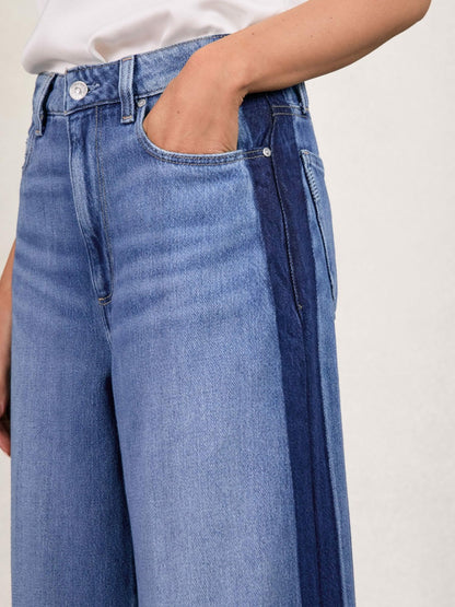 Paige Side Stripe Wide Leg Jeans in Navy/Blue Stripe | Reiss Women Best Seller