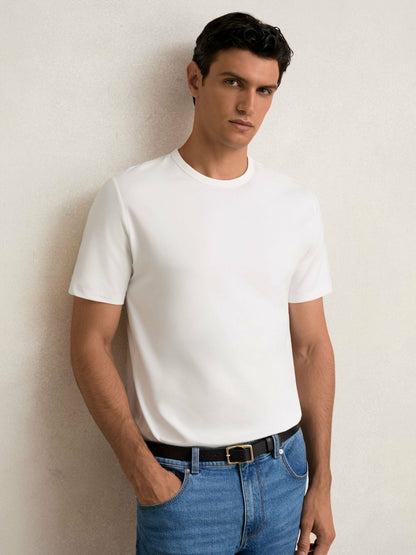 Stretch-Cotton Crew-Neck T-Shirt in White | Reiss Men New