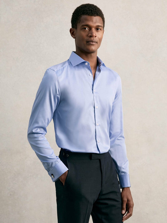 Slim Fit Slim-Fit Cotton-Sateen Shirt in Mid Blue | Reiss Men Recommended