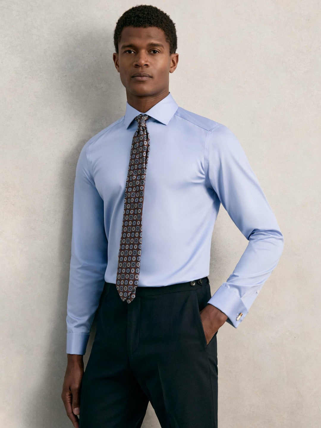 Slim Fit Slim-Fit Cotton-Sateen Shirt in Mid Blue | Reiss Men Recommended